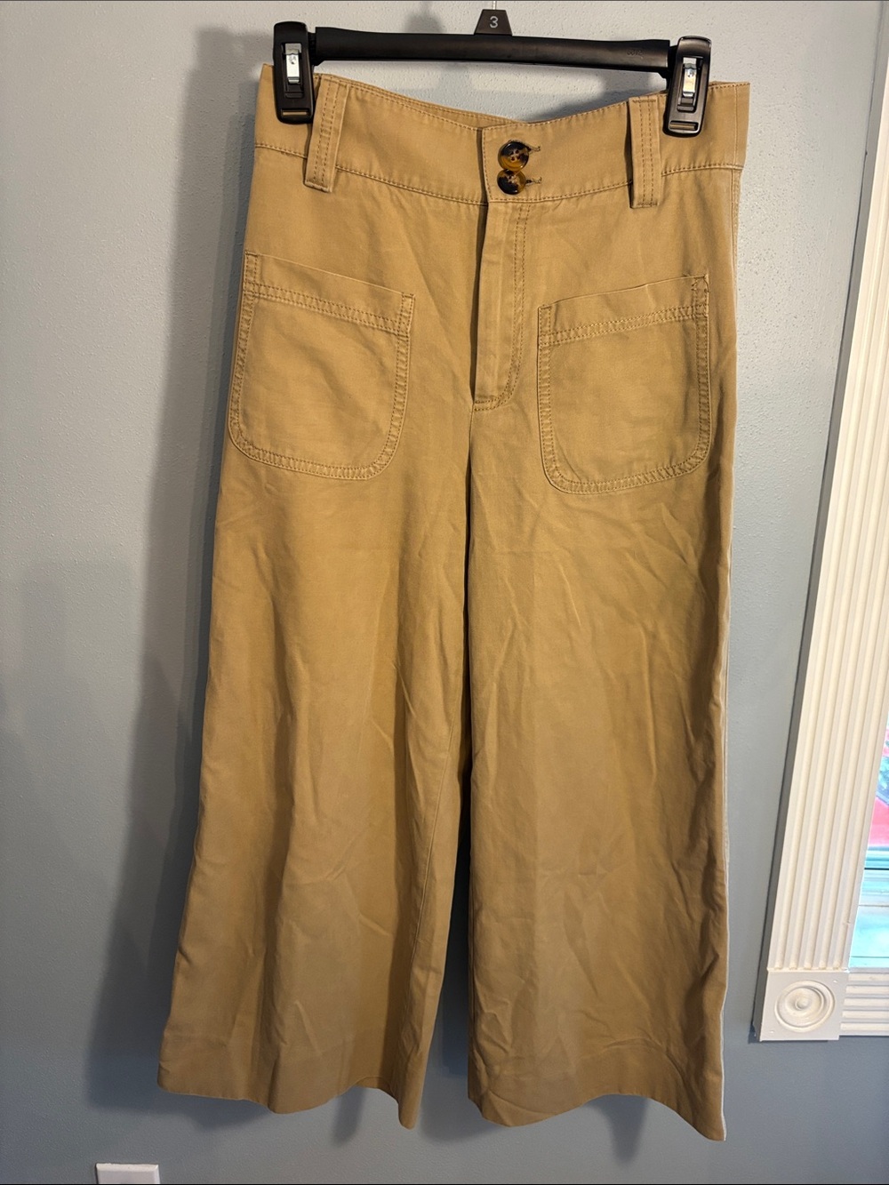 Zara Wide-Leg cropped Culottes, Cotton Pants in Khaki, adorable SZ Small